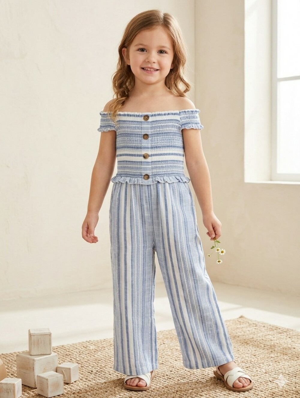 Striped Blue and White Kids Bodysuit